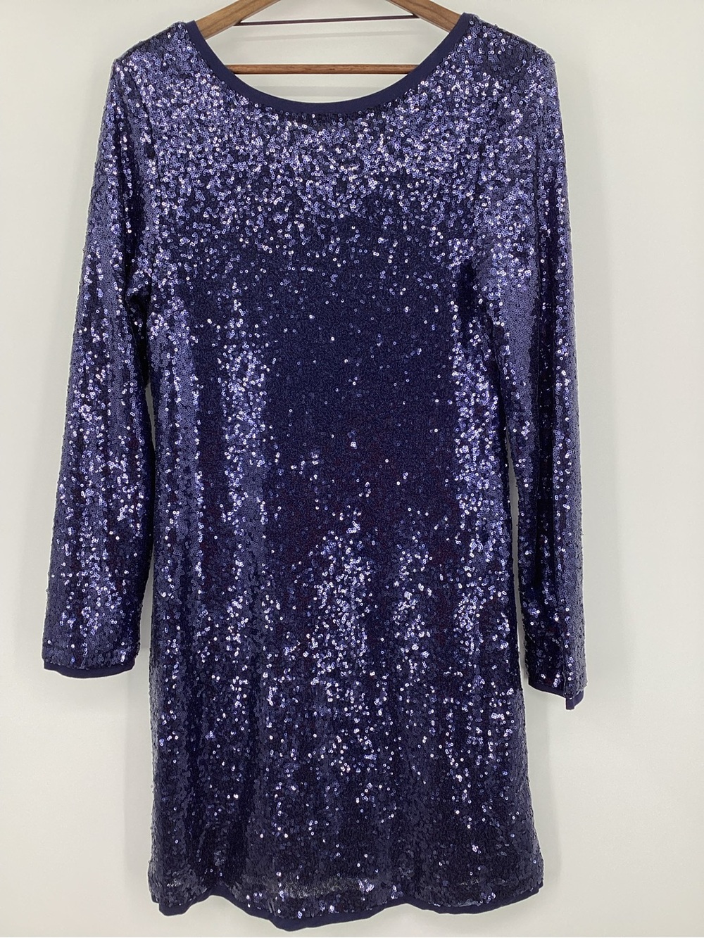 Cupio Blue Sequin Long-Sleeve Mini Shift  Dress